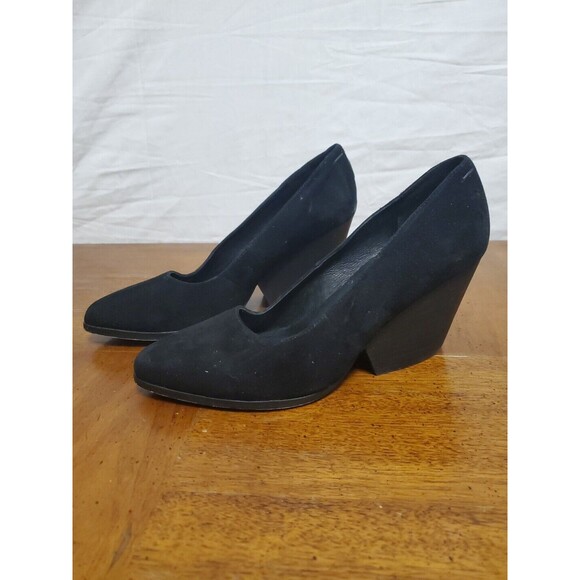 Eileen Fisher Shoes - Eileen Fisher Hawk Black Suede Chunky Pump Heels Shoes Size 7.5